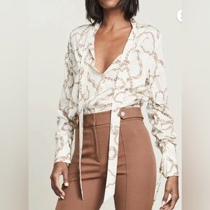 Veronica Beard Ecru Chain Print Tie Neck Remi Blouse